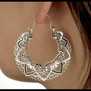 lace 925 stamped silver earrings filigree lotus statement hollow antique